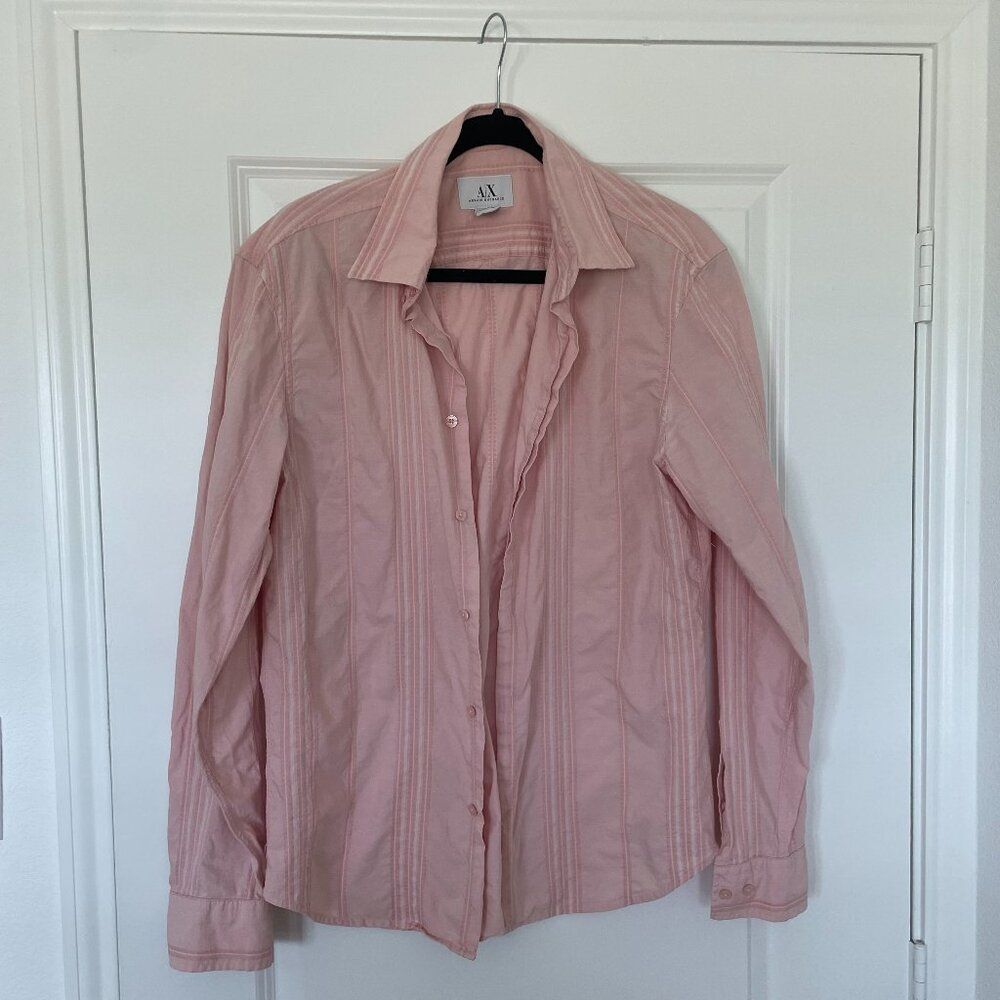 Armani Exchange Button Down Shirt Women M Pink Long Sleeve Vintage Collared Top
